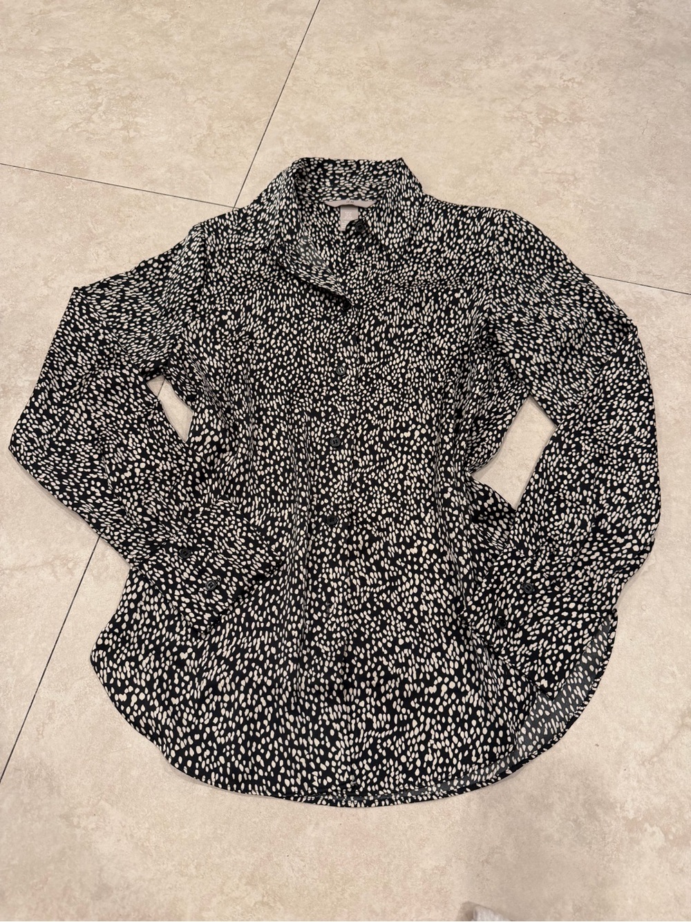 H&M Black Button-Down Shirt with Tan Dot Print